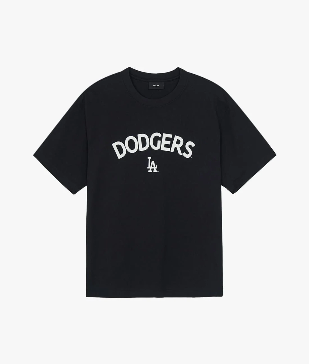 Áo Thun MLB LA Dodgers Lettering Logo Point Semi-Overfit Short-Sleeved Màu Đen