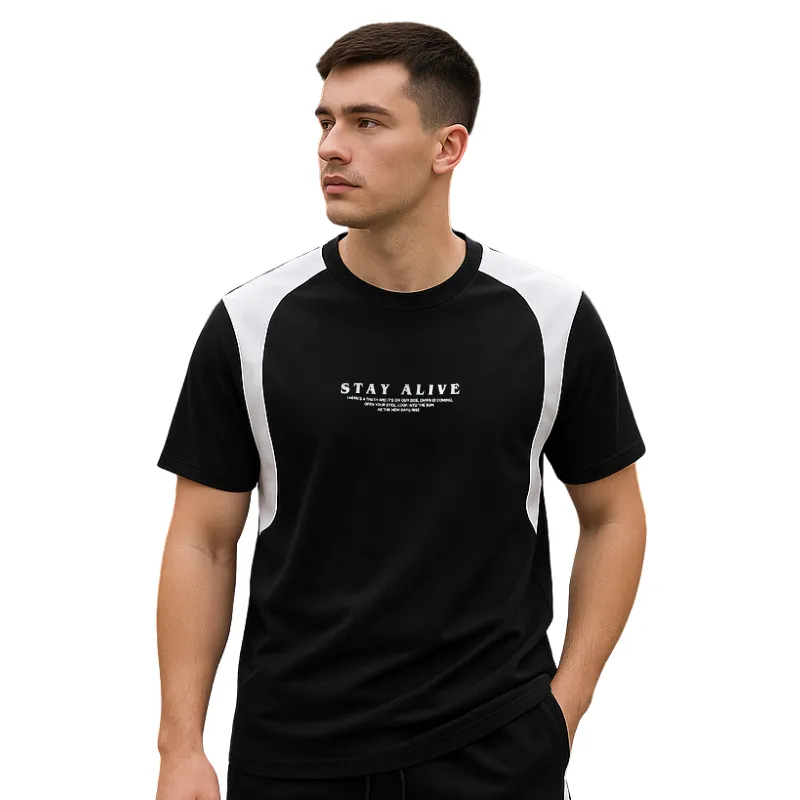 Áo Thun Nam Cổ Tròn Thiết Kế Cao Cấp Stay Alive Chất Tổ Ong From Regular Fit Màu Đen