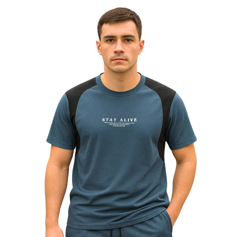 Áo Thun Nam Cổ Tròn Thiết Kế Cao Cấp Stay Alive Chất Tổ Ong From Regular Fit Màu Xám - Ảnh chi tiết 2