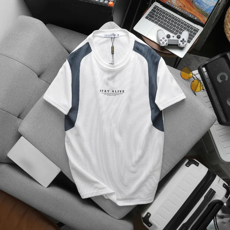 Áo Thun Nam Cổ Tròn Thiết Kế Cao Cấp Stay Alive Chất Tổ Ong From Regular Fit Màu Trắng - Ảnh chi tiết 1