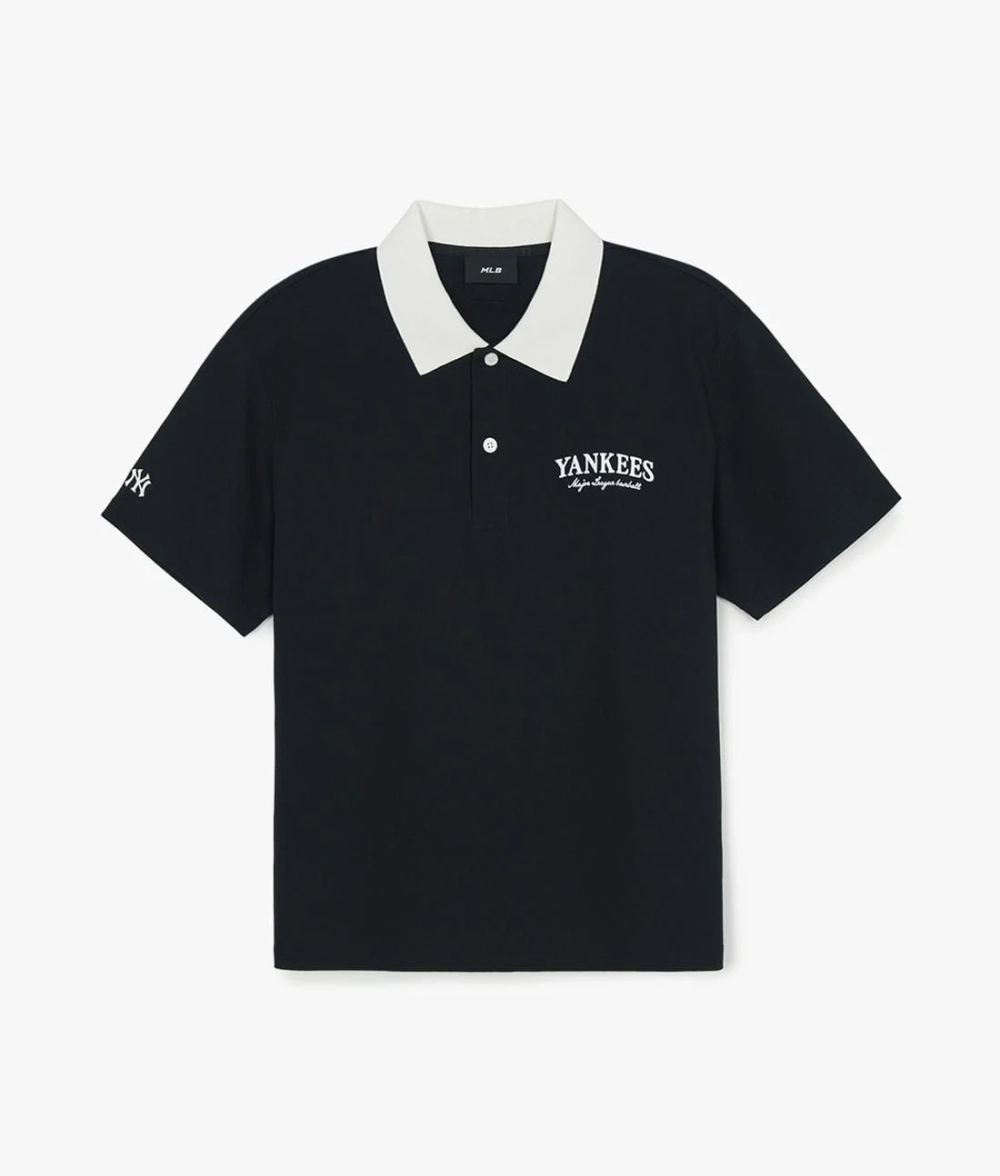 Áo Polo Unisex MLB Basic Small Letter Comfortable Fit Collared New York Yankees Black