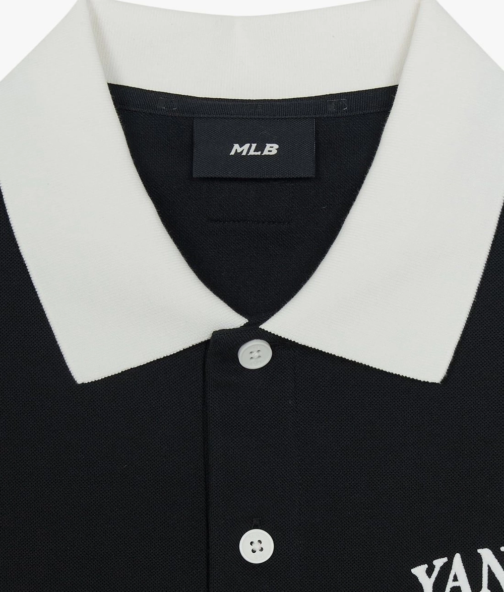 Áo Polo Unisex MLB Basic Small Letter Comfortable Fit Collared New York Yankees Black - Ảnh chi tiết 5