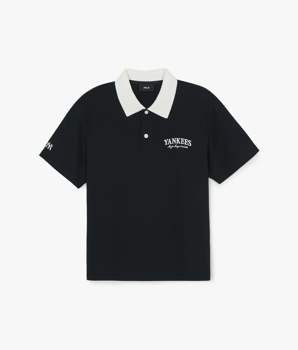 Áo Polo Nam Pandarius - Áo Polo Unisex MLB Basic Small Letter Comfortable Fit Collared New York Yankees Black