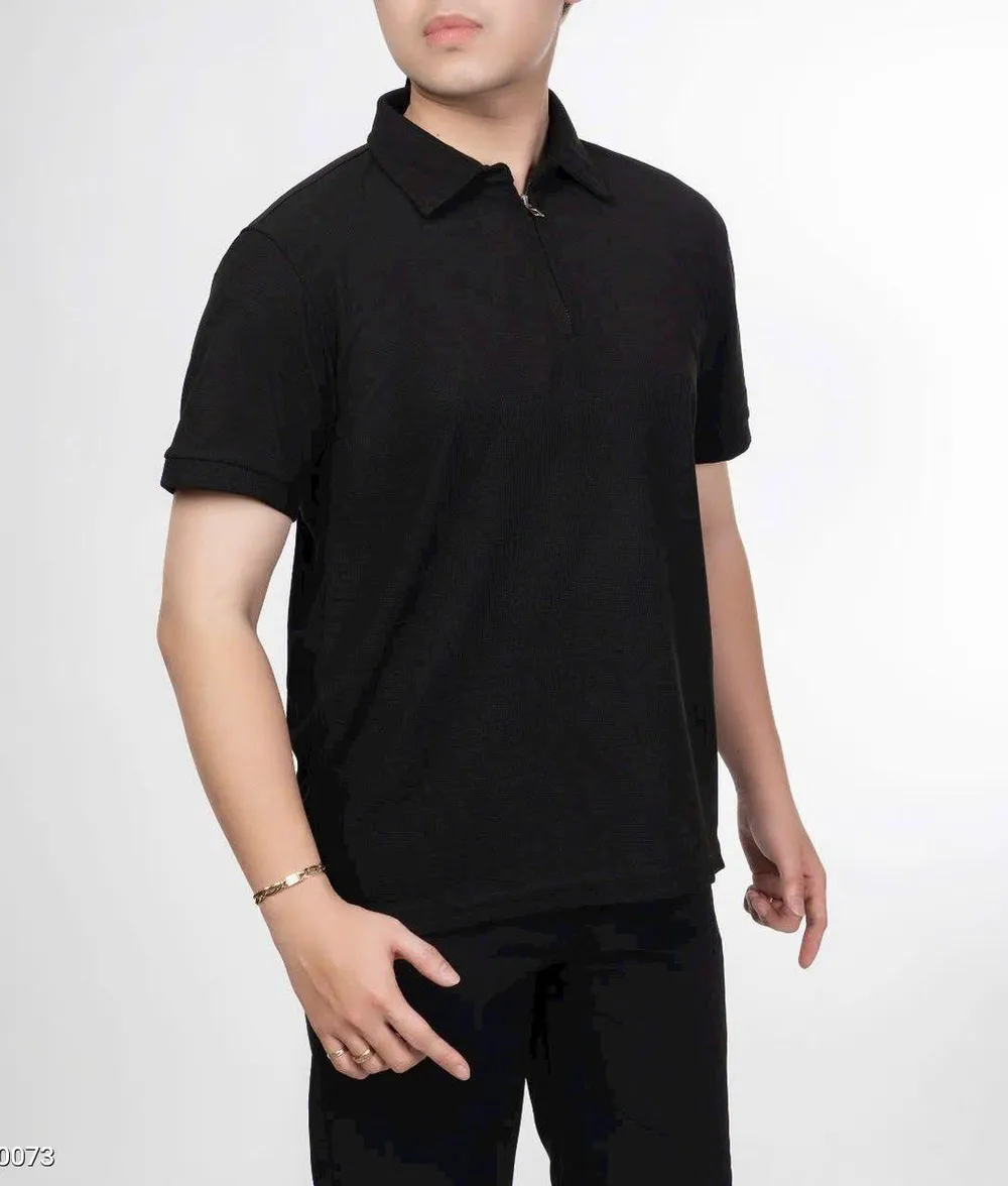 Áo Thun Polo Nam Cổ Bẻ Tay Vải Cotton Cao Cấp Co Giãn Form Basic Đen - Ảnh chi tiết 1