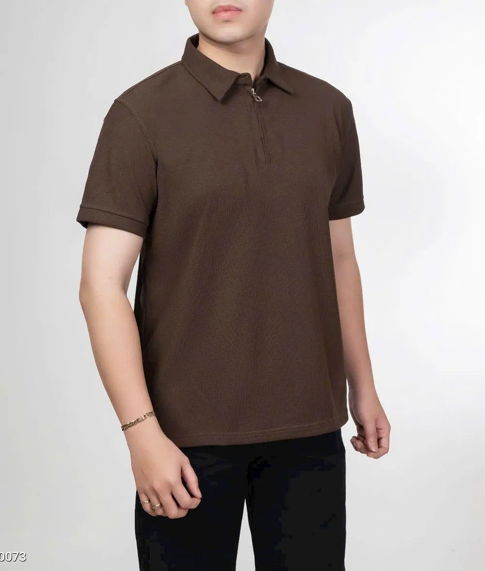 Áo Thun Polo Nam Cổ Bẻ Tay Vải Cotton Cao Cấp Co Giãn Form Basic Nâu