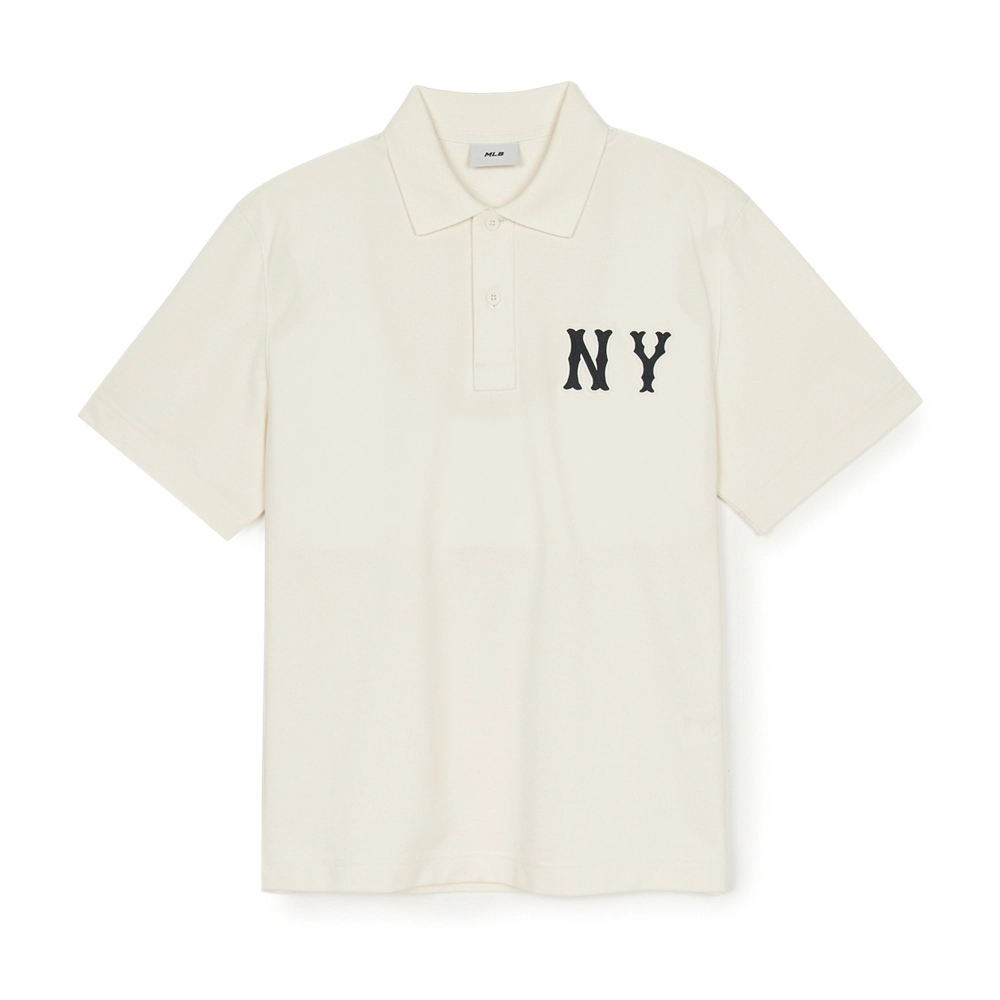 Áo Polo Unisex MLB Basic Coopers Logo Overfit NY Màu Kem