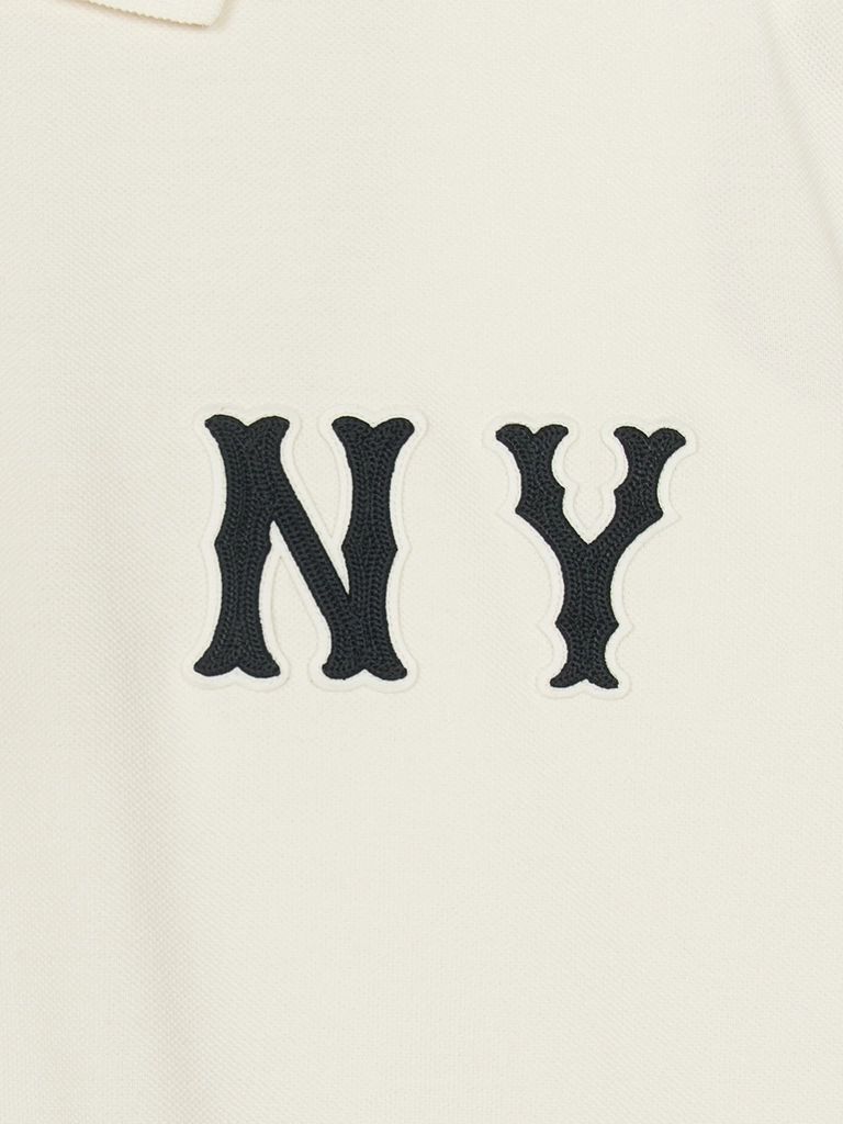 Áo Polo Unisex MLB Basic Coopers Logo Overfit NY Màu Kem - Ảnh chi tiết 8