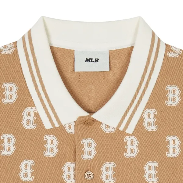 Áo Polo MLB Boston Mono Kẻ Sọc Cổ Be - Ảnh chi tiết 3