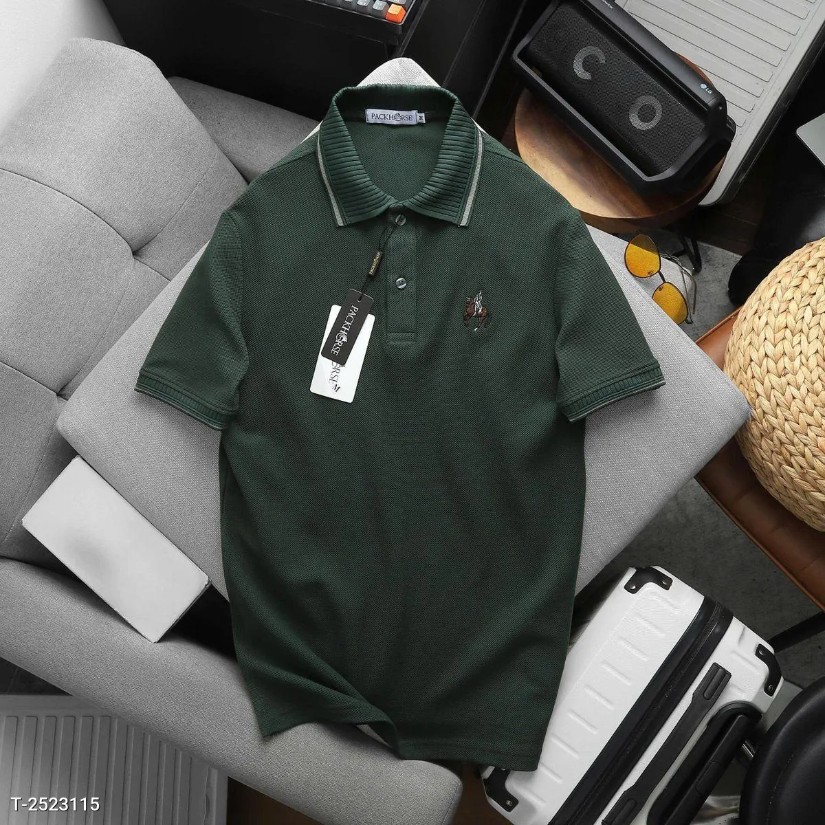 Áo Polo Nam Chất Liệu Cá Sấu Polo Pack Ribbed Form Regular Fit Màu Xanh Rêu