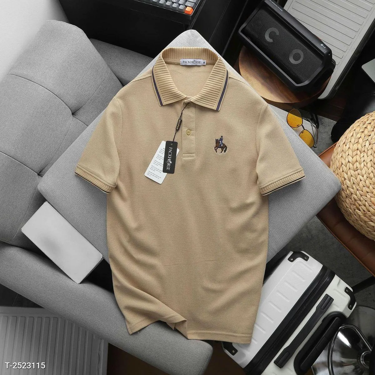Áo Polo Nam Chất Liệu Cá Sấu Polo Pack Ribbed Form Regular Fit Màu Be