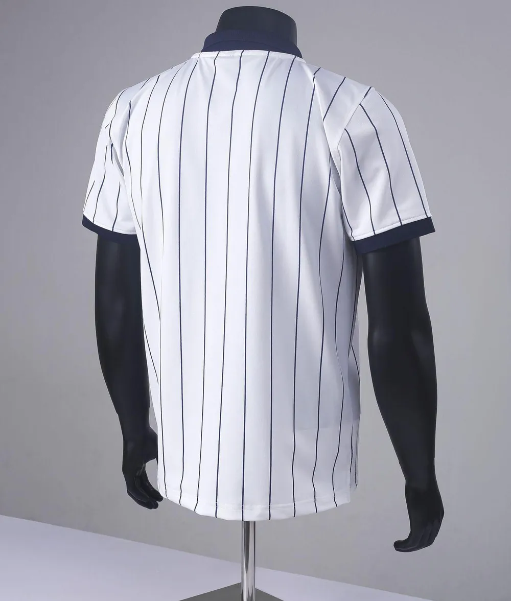 Áo Polo Nam Cổ Bẻ Ngắn Tay Vải Cá Sấu Họa Tiết Kẻ Sọc Dọc Co Giãn Style Hàn Quốc Màu Trắng Phối Cổ Xanh - Ảnh chi tiết 2