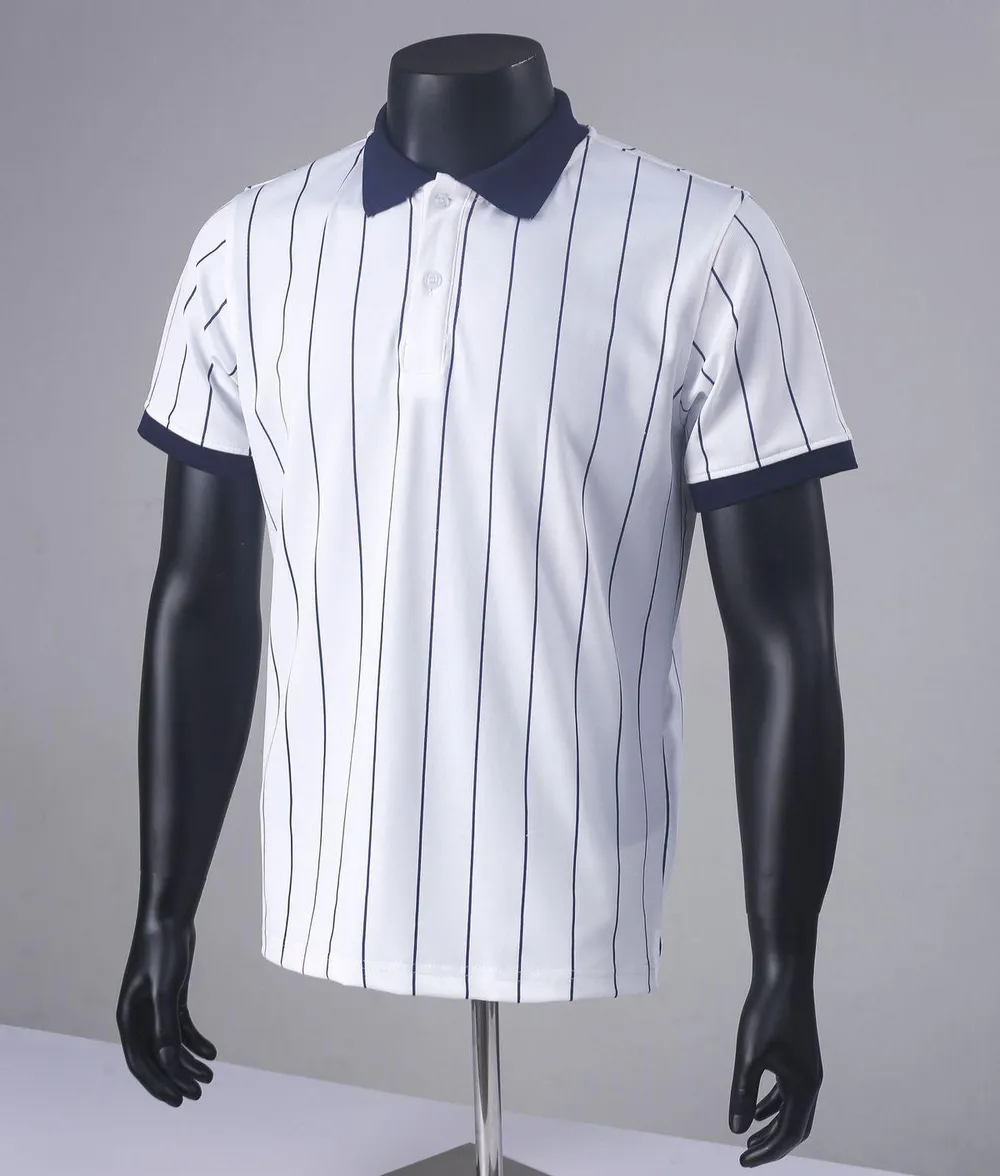 Áo Polo Nam Cổ Bẻ Ngắn Tay Vải Cá Sấu Họa Tiết Kẻ Sọc Dọc Co Giãn Style Hàn Quốc Màu Trắng Phối Cổ Xanh