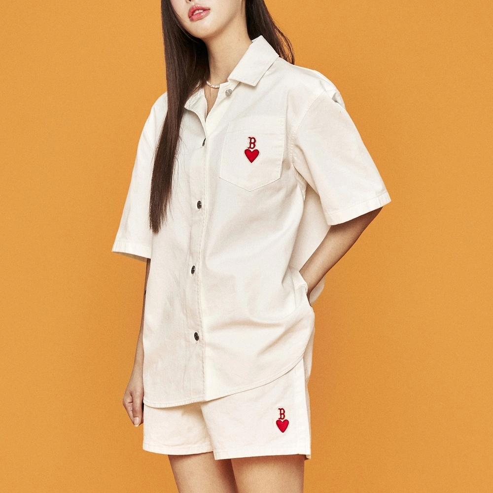 Áo Sơ Mi Nữ MLB Heart Solid Denim Boston Red Sox Cream - Ảnh chi tiết 4