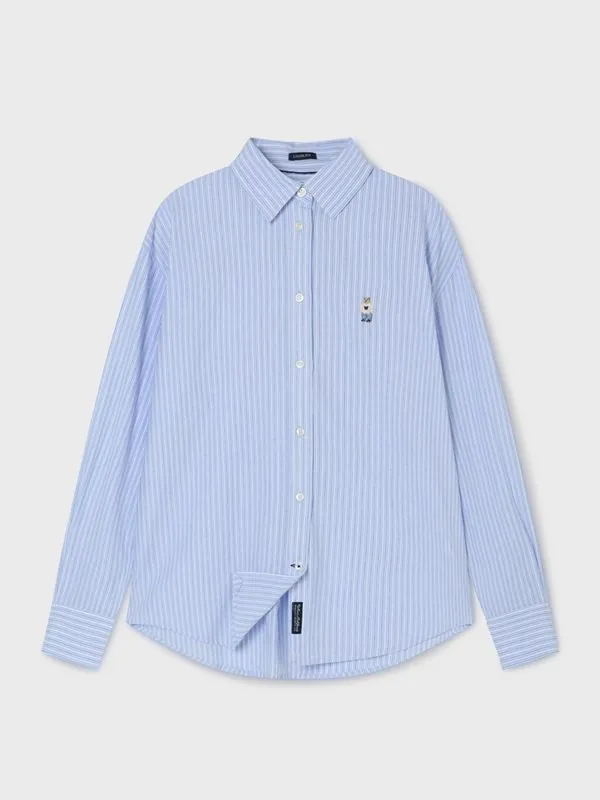 Áo Polo Nam Pandarius - Áo Sơ Mi Nữ WHOAU Steve Loose Fit Striped Light Blue