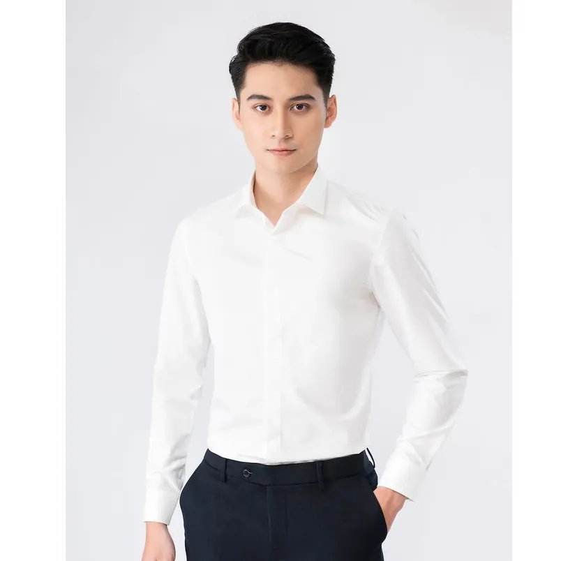 Áo Sơ Mi Nam Trơn Tay Dài Công Sở Cotton Màu Trắng - Ảnh chi tiết 1