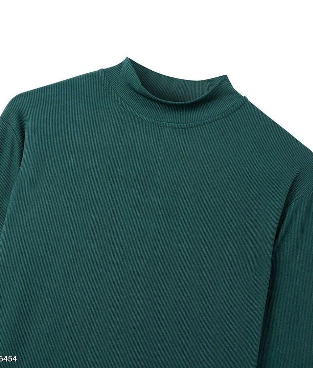 Áo Thun Body Dài Tay Nam Cổ Cao Giữ Nhiệt Vải Thun Gân Slim Fit Màu Xanh Rêu - Ảnh chi tiết 2