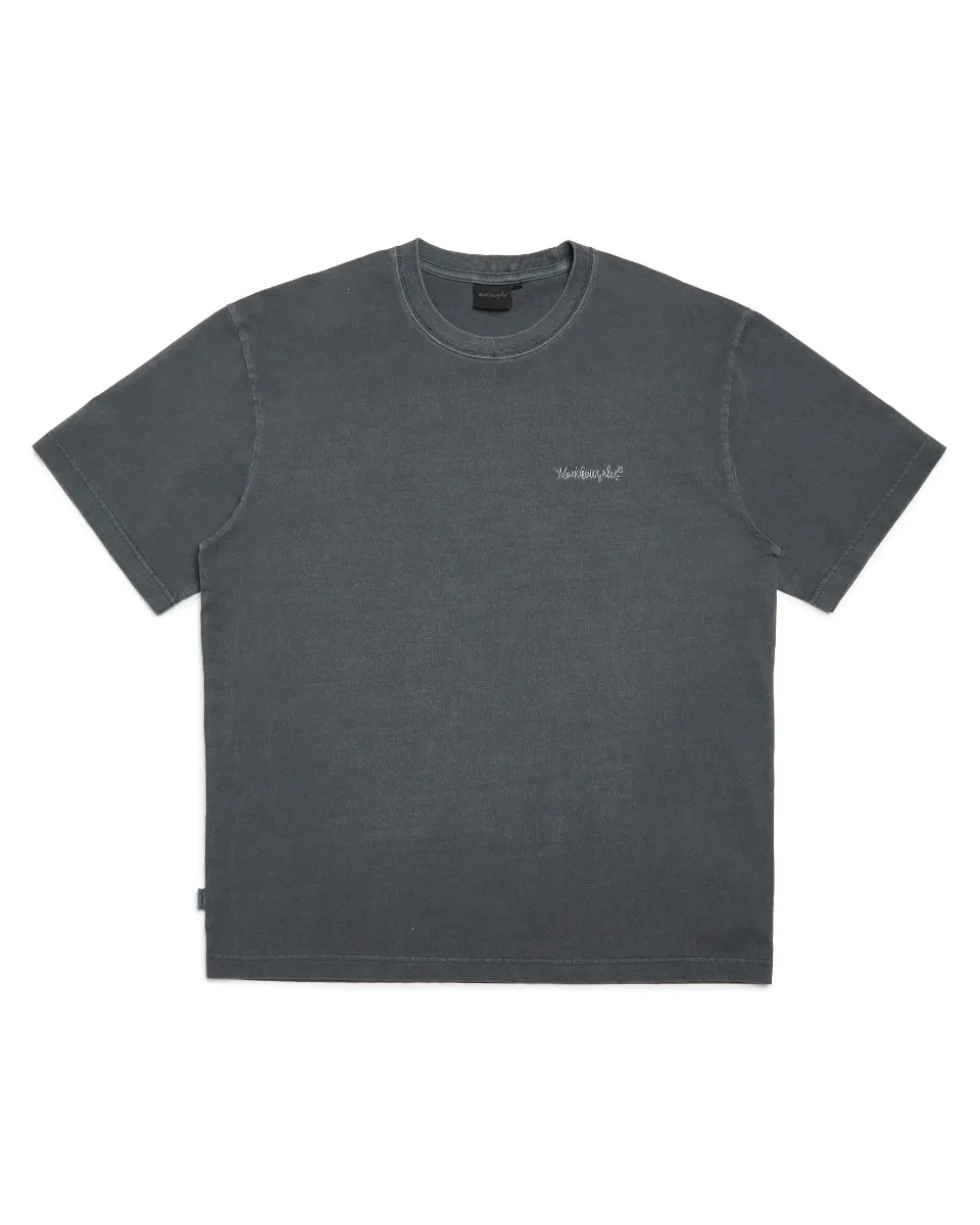 Áo Phông Markgon Logo Nhỏ Nhuộm Pigment Vintage - Dark Grey Form Rộng - Ảnh chi tiết 1