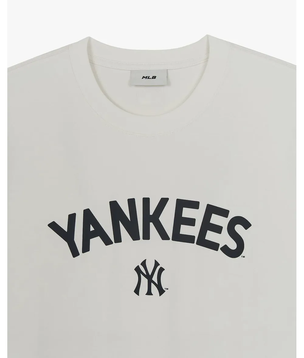 Áo Thun MLB New York Yankees Lettering Logo Point Semi-Overfit Short-Sleeved Màu Trắng - Ảnh chi tiết 6