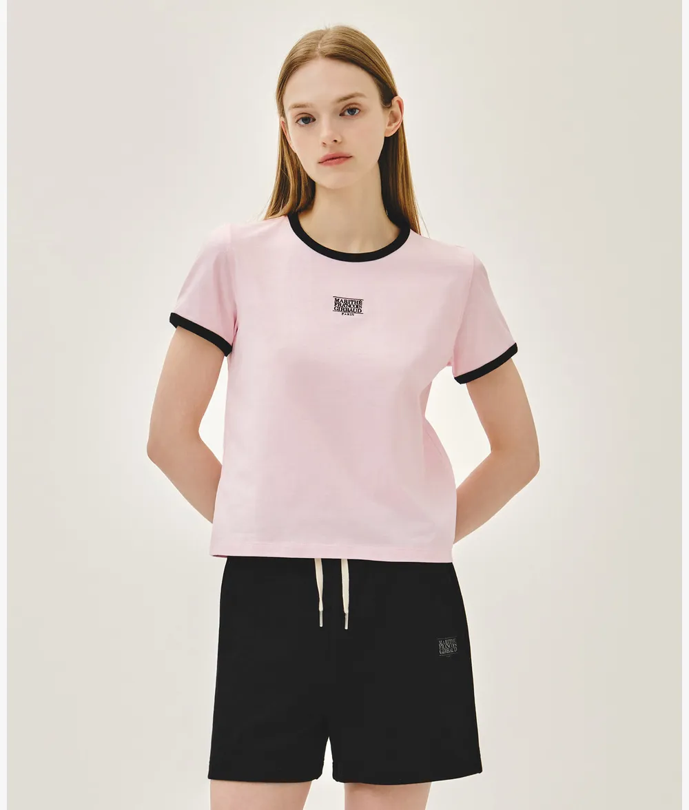 Áo Thun Nữ Marithe Classic Logo Ringer Tee Màu Hồng - Ảnh chi tiết 3