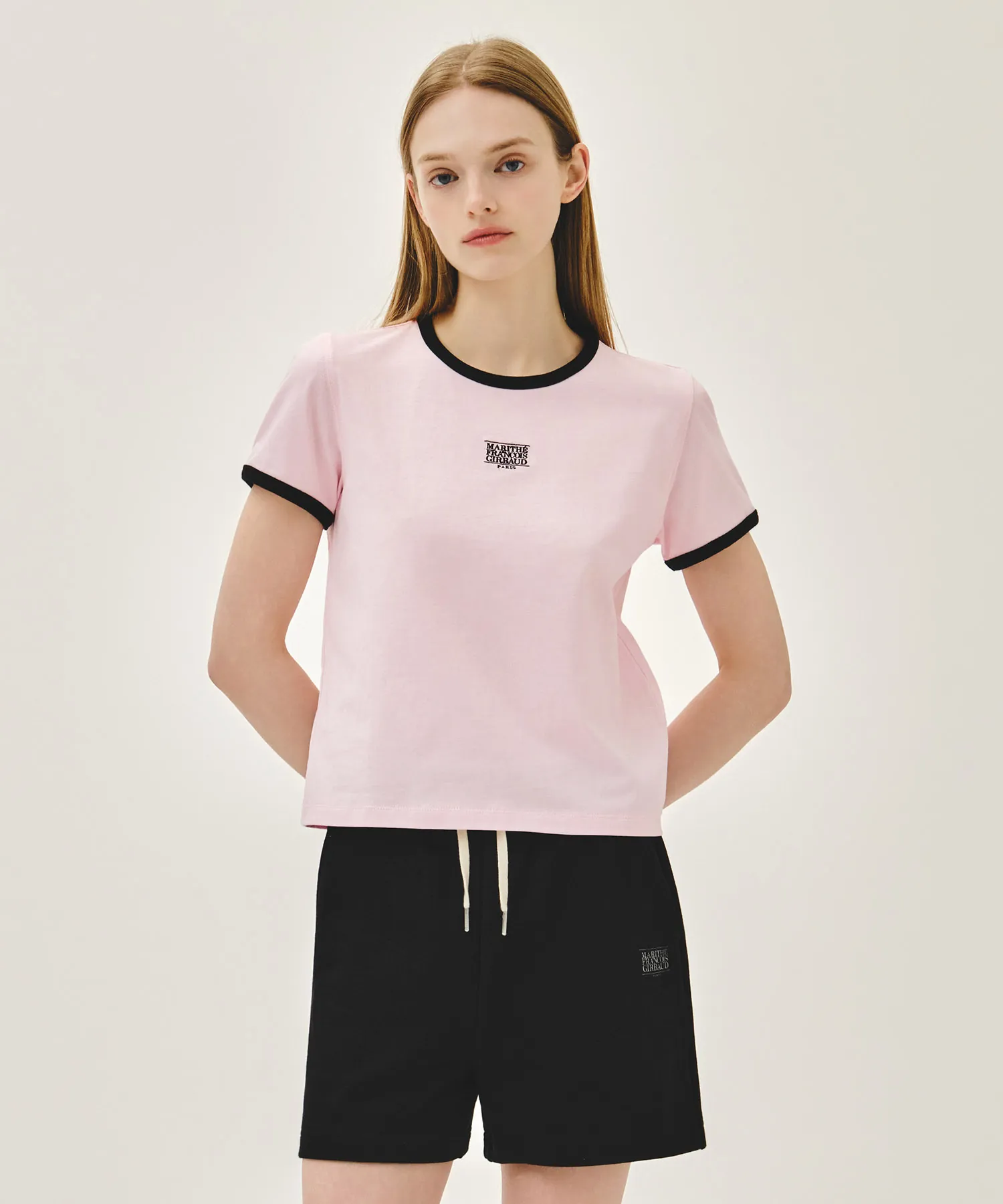 Áo Thun Nữ Marithe Classic Logo Ringer Tee Màu Hồng - Ảnh chi tiết 4