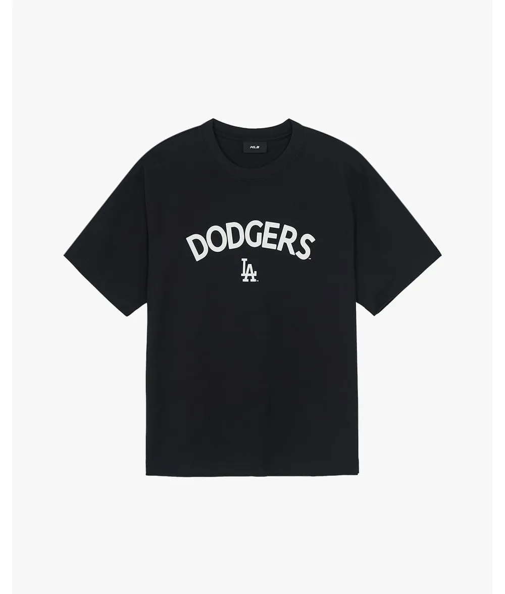 Áo Polo Nam Pandarius - Áo Thun MLB LA Dodgers Lettering Logo Point Semi-Overfit Short-Sleeved Màu Đen