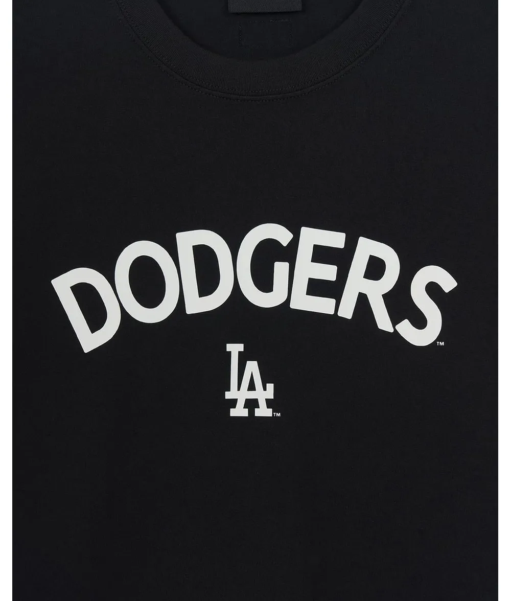 Áo Thun MLB LA Dodgers Lettering Logo Point Semi-Overfit Short-Sleeved Màu Đen - Ảnh chi tiết 5