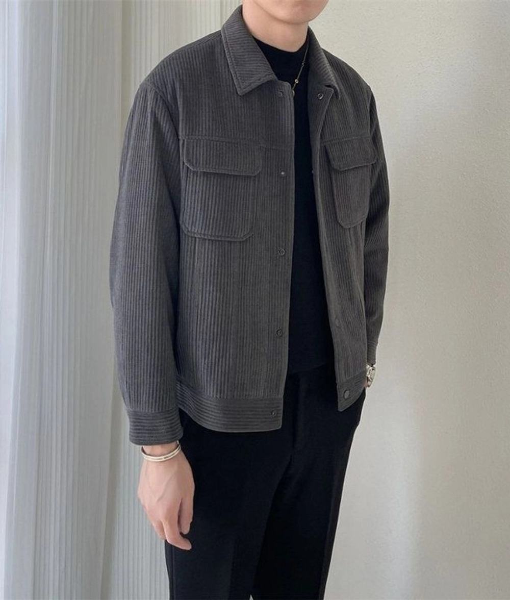 Áo Khoác Nhung Tăm Nam Form Rộng Style Hàn Quốc – Xám