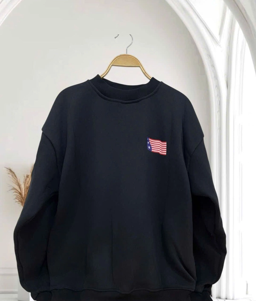 Áo Sweater Unisex In Cờ Mỹ – Đen - Ảnh chi tiết 2