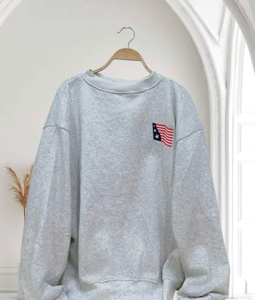 Áo Sweater Unisex In Cờ Mỹ – Xám - Ảnh chi tiết 2
