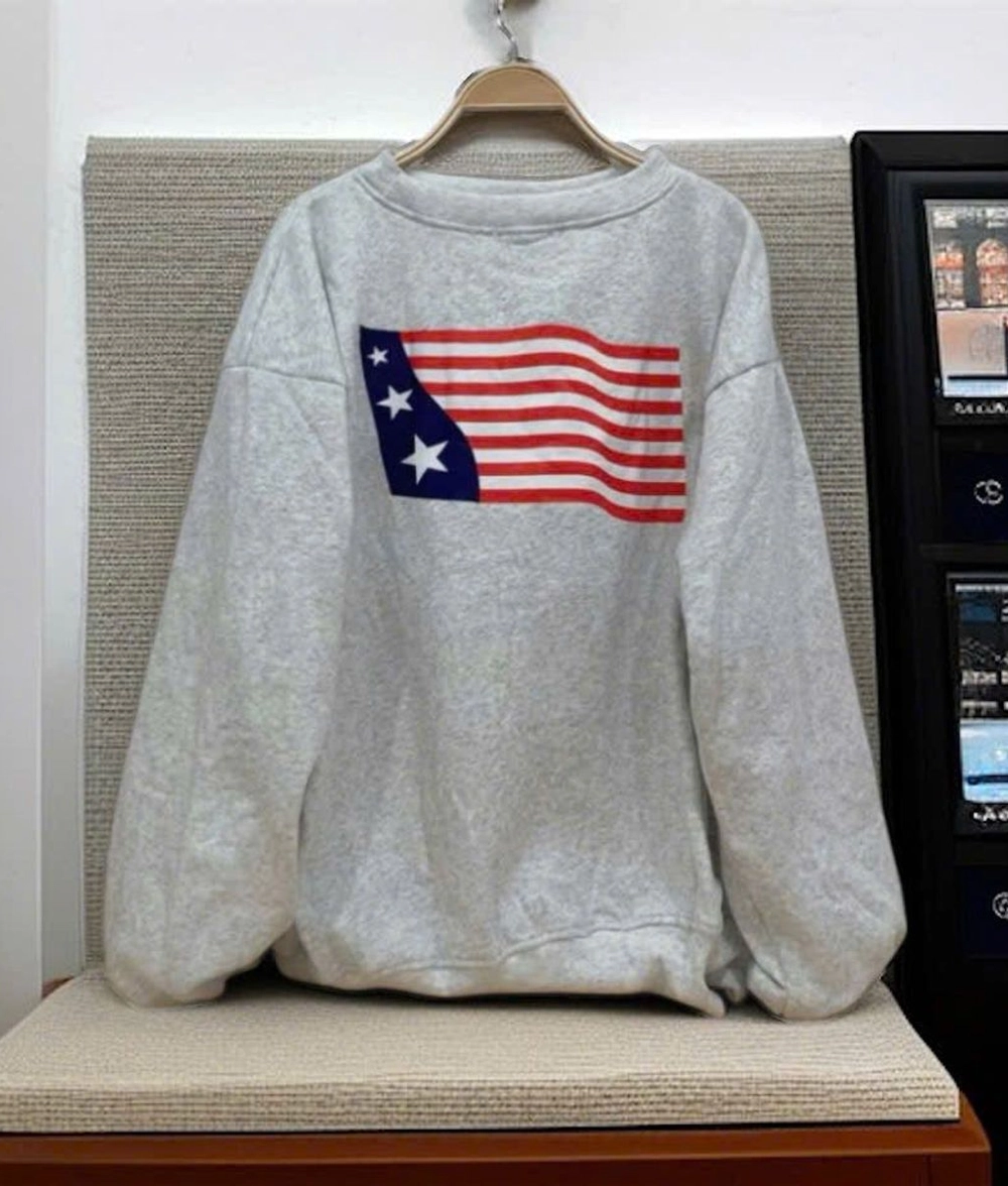 Áo Sweater Unisex In Cờ Mỹ – Xám