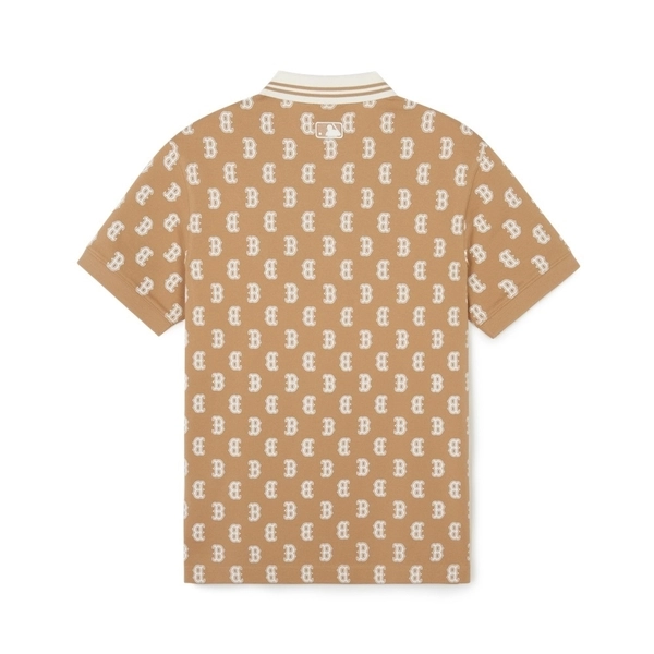 Áo Polo Unisex MLB Boston Mono Kẻ Sọc Cổ Be - góc khác