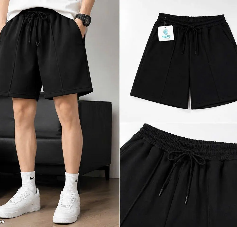 Quần Short Unisex Co Giãn Chất 2 Da Dày Dặn Mềm Mịn Phong Cách Hàn Quốc Màu Đen - Ảnh chi tiết 2