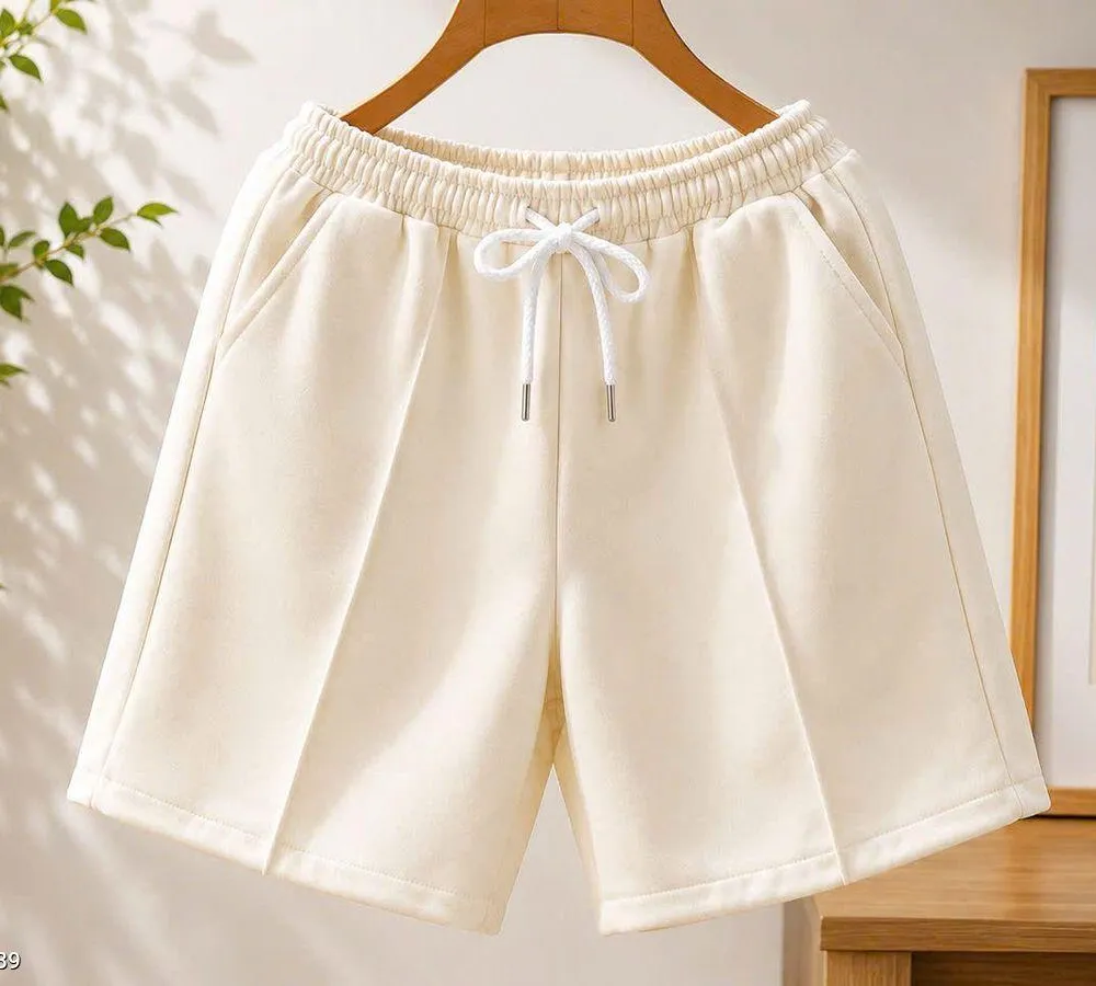 Quần Short Unisex Co Giãn Chất 2 Da Dày Dặn Mềm Mịn Phong Cách Hàn Quốc Màu Be