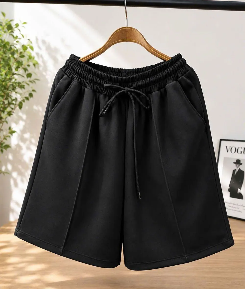 Quần Short Unisex Co Giãn Chất 2 Da Dày Dặn Mềm Mịn Phong Cách Hàn Quốc Màu Đen - Ảnh chi tiết 1
