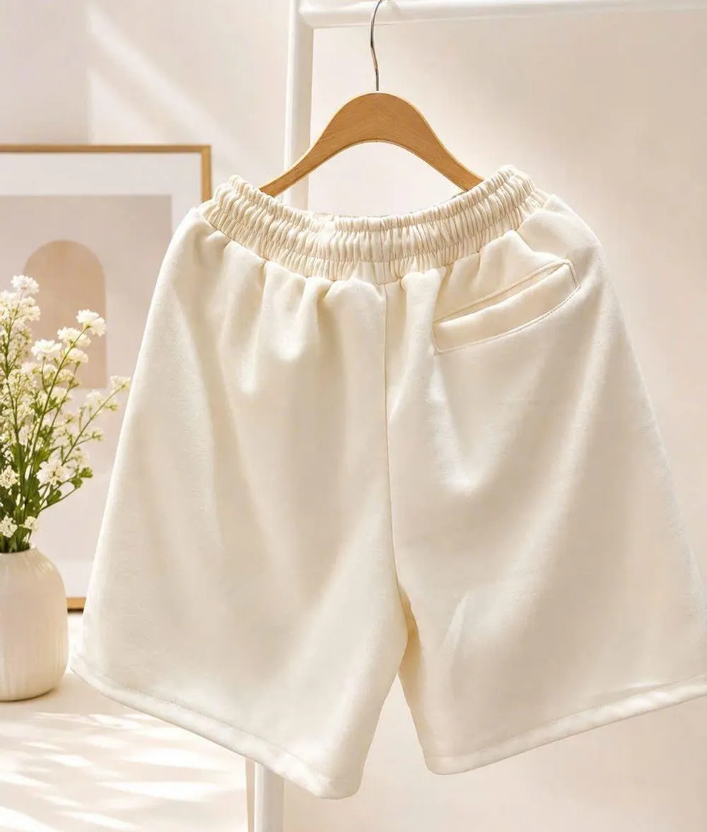 Quần Short Unisex Co Giãn Chất 2 Da Dày Dặn Mềm Mịn Phong Cách Hàn Quốc Màu Be - Ảnh chi tiết 3