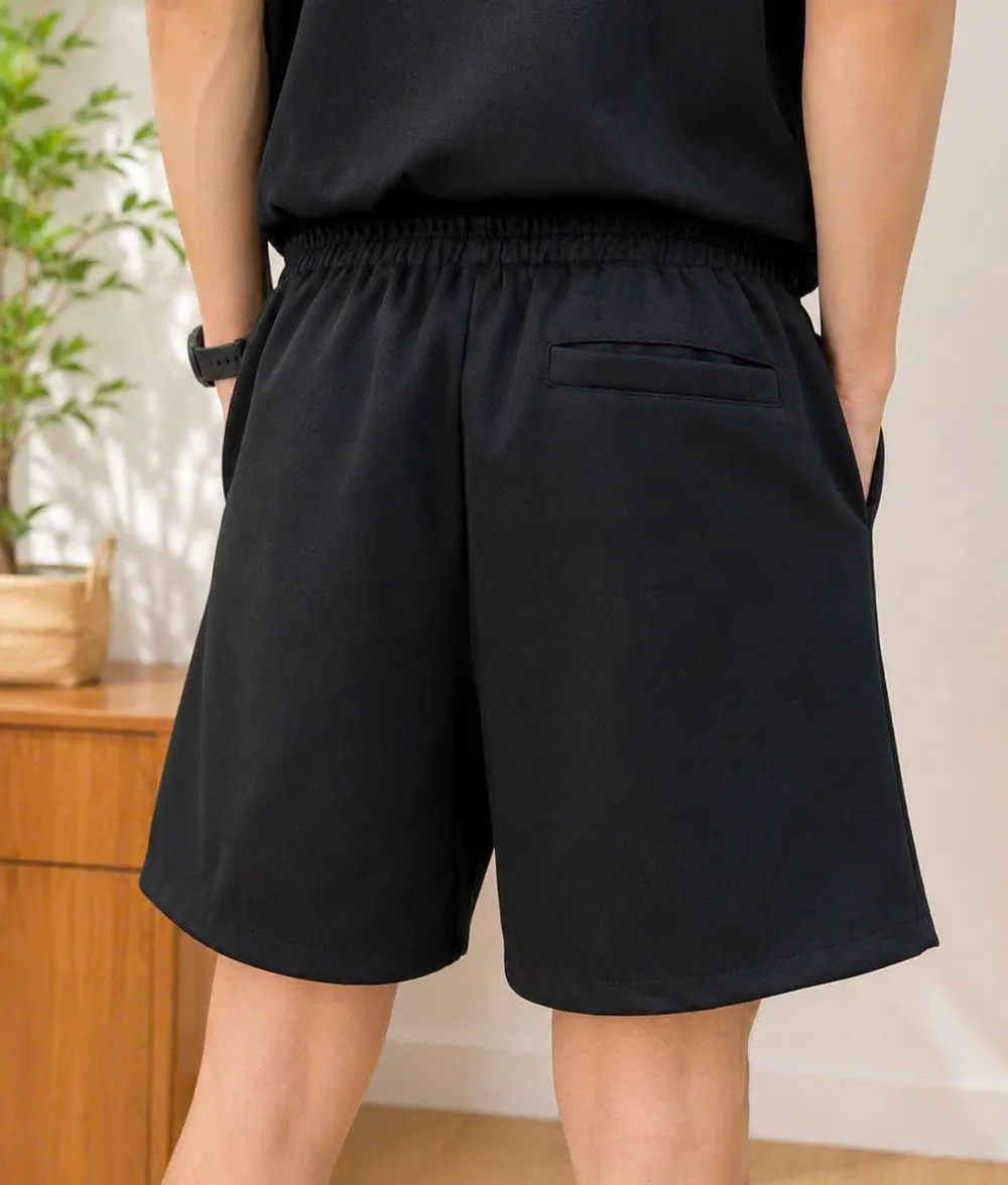 Quần Short Unisex Co Giãn Chất 2 Da Dày Dặn Mềm Mịn Phong Cách Hàn Quốc Màu Đen - Ảnh chi tiết 3
