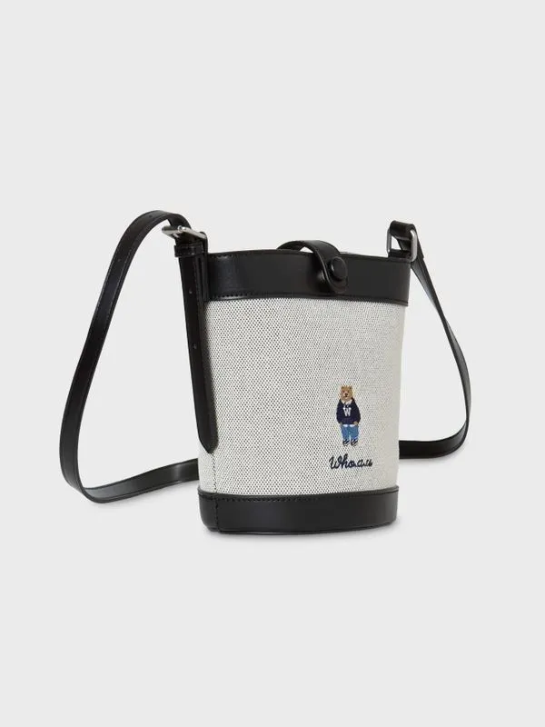 Túi bucket nữ vải canvas – WHOAU Steve Bear màu đen - Ảnh chi tiết 3