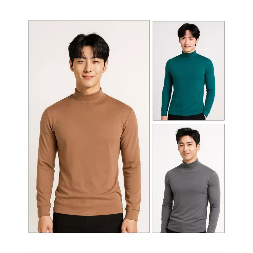 Áo Thun Body Dài Tay Nam Cổ Cao Giữ Nhiệt Vải Thun Gân Slim Fit Màu Nâu - Ảnh chi tiết 5